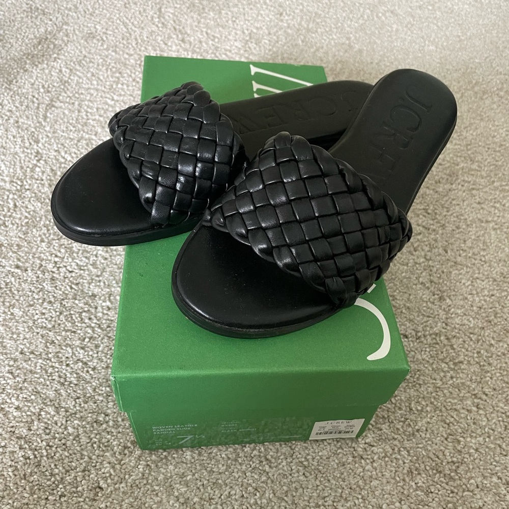 J. Crew Black Woven Slide Sandals